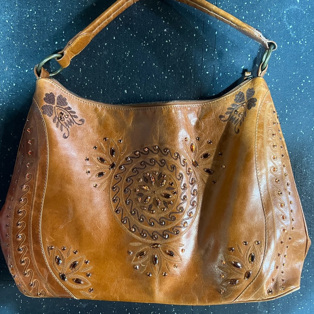 Wilsons Leather Tan Embroidered Shoulder Bag